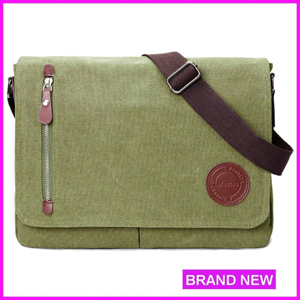 Vintage Canvas Messenger Bag for 13.5" Laptop, Travel Shoulder Satchel